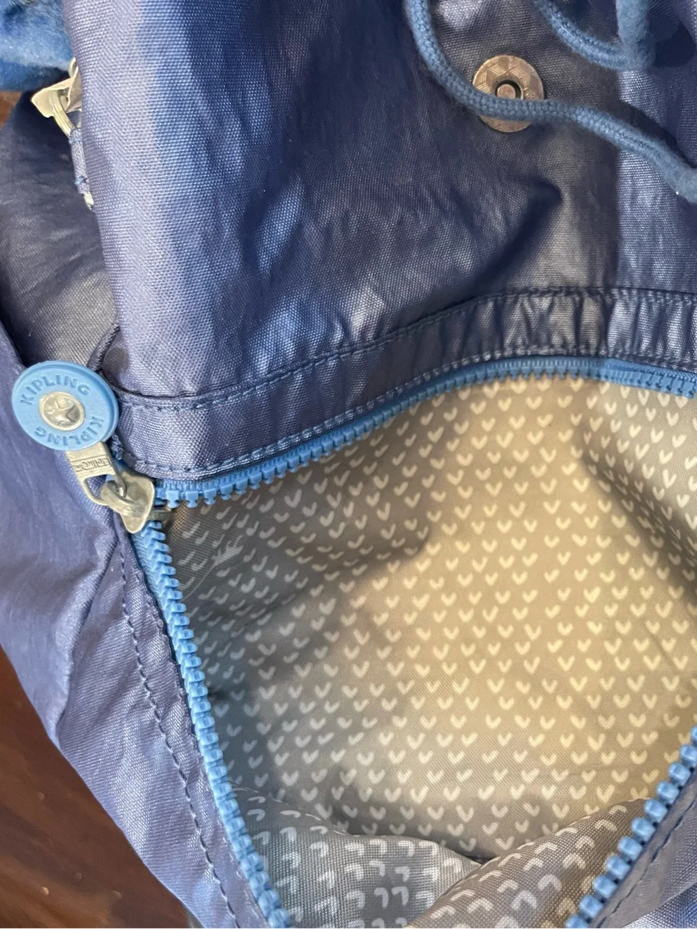 Kipling City Pack Metallic Blue Backpack Small Slouchy Y2K Monkey Charm Nylon